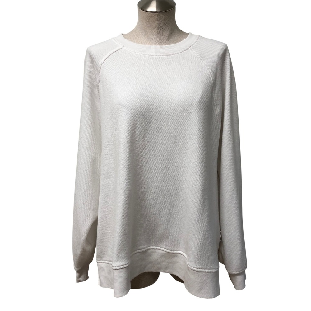 Aerie Sweatshirt Womens Large White Pullover Waffle Knit Side Slit Raglan Long